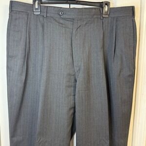 Lands End Mens Gray Pinstripe Plt Wool Dress‎ Pants Regular Fit Size 38x30 $110